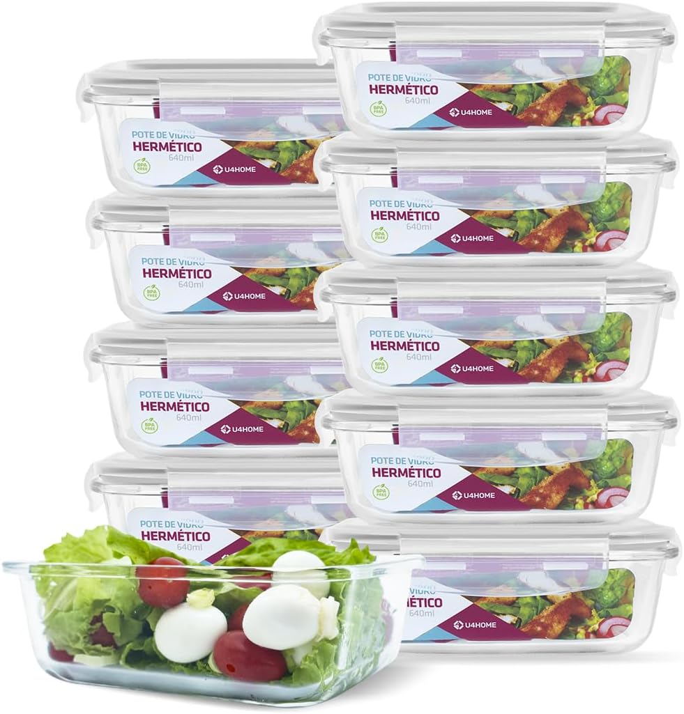 Conjunto 20 Potes Vidro Hermético Marmita Mantimento 640ml (Branco)