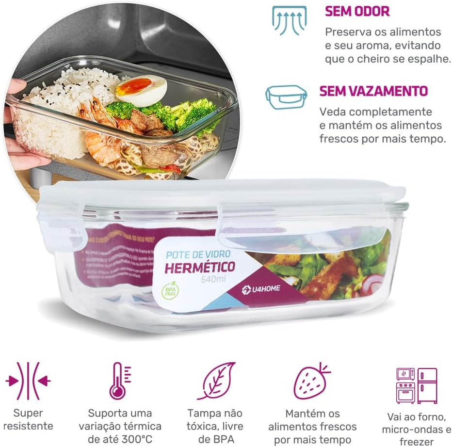 Conjunto 20 Potes Vidro Hermético Marmita Mantimento 640ml (Branco)