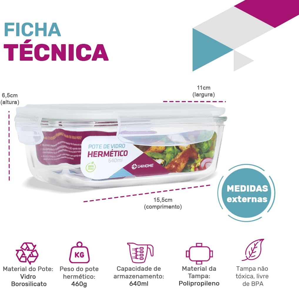 Conjunto 20 Potes Vidro Hermético Marmita Mantimento 640ml (Branco)